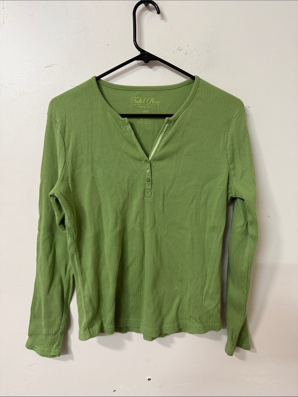 Faded Glory Long Sleeve Ribbed Henley Top - Light Green Y2K - Picture 1 of 2